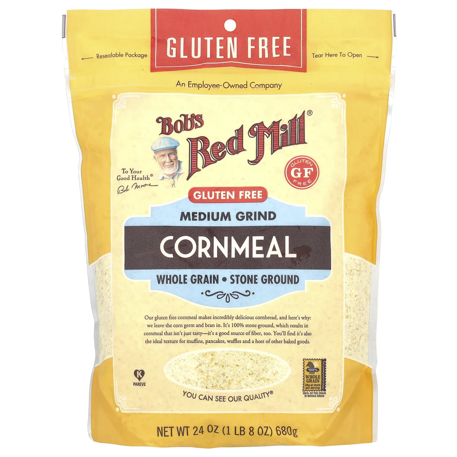 Bob's Red Mill Cornmeal, Medium Grind, Whole Grain, 24 oz (680 g)