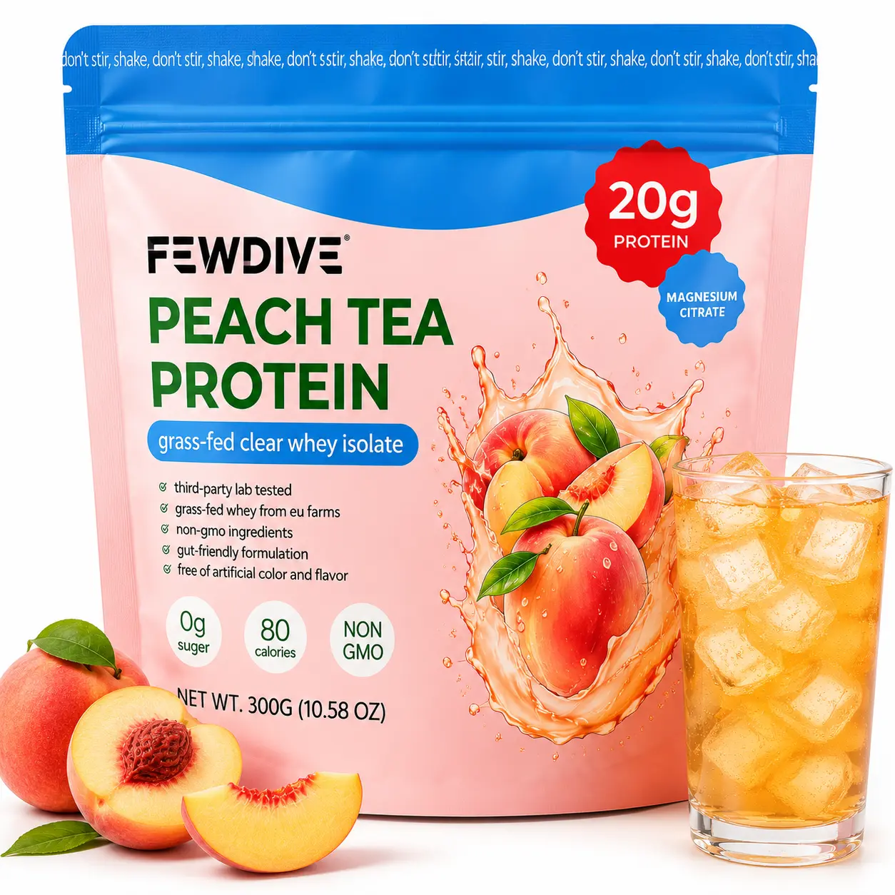 FEWDIVE Grass-Fed Whey Protein Concentrate-Isolate Blend Fitness Supplement (50g & Above, 300g), Post-Workout Muscle Building Concentrate Blend with Measuring Scoop