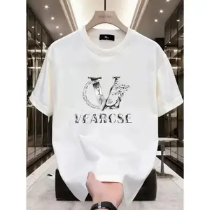 men's stylish pure cotton round-neck casual printed T-shirt, suitable for both men and women, perfect for fashionable and relaxed summer outfits.