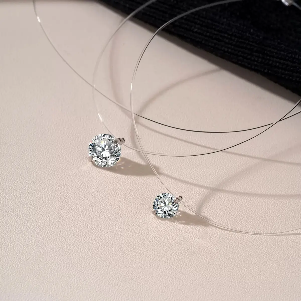 Lab-Grown Moissanite Mermaid Tears Invisible Wire Necklace, Hidden Fish Line Fashion Costume Jewelry Accessory, Lab-Grown Moissanite Necklaces