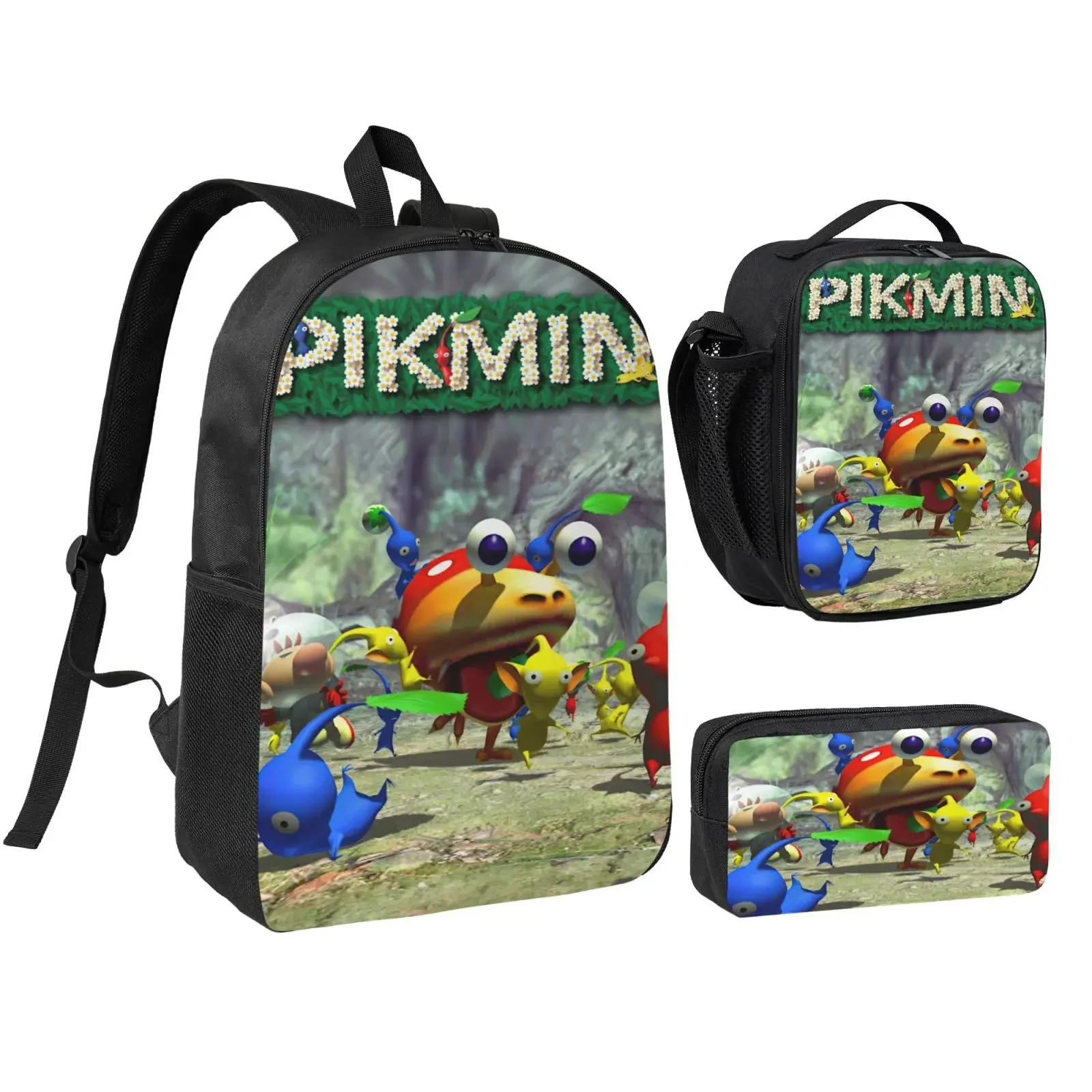 PIKMIN Three piece backpack set young backpack combination backpack lunch bag pencil case