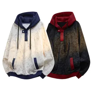 GURUNVANI Unisex Color Block Vintage Hoodie Sweatshirt Loose Fit Tie Dye Pullover Stylish Menswear Outfit