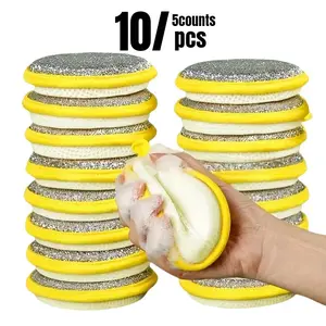 Double Sided Dishwashing Sponge, 5pcs/10pcs Round Dishwashing Sponge, Durable Cleaning Pad for Kitchenware, Pots, Countertops & Stovetops, Dish Sponges