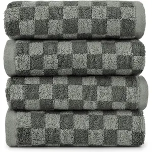 Soft Hand Towels 4 Pack, Grey Checkered  Towel Set for Bathroom Kitchen, Decorative Quick Dry Towel 13x29 Inches