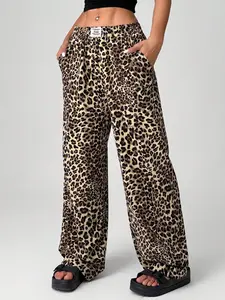Women's Leopard Print Wide Leg Pants, Casual Lounge Pants, Casual Comfy Trousers for Daily Wear, Ladies Bottoms for All Seasons, Womenswear