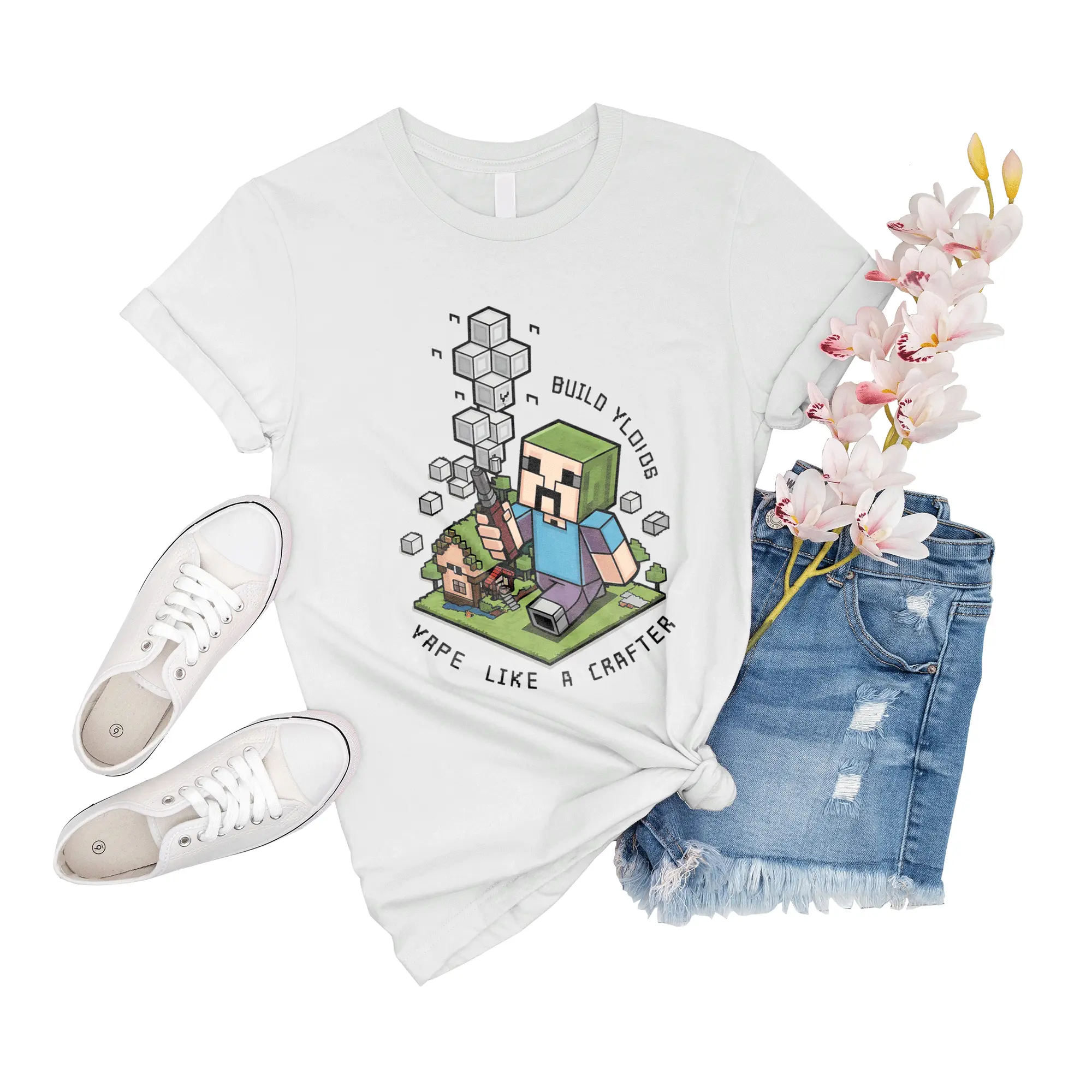T-Shirt Unisex Minecraft Aesthetic Builds Vaporcraft Build Your Clouds Shirts Event Sleeve Shirt Big Tee Family Short