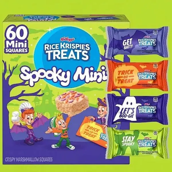 Rice Krispies Treats Spooky Minis Chewy Marshmallow Squares (23.2 oz, 60 Count) – Halloween Trick or Treat Mini Snack Bars