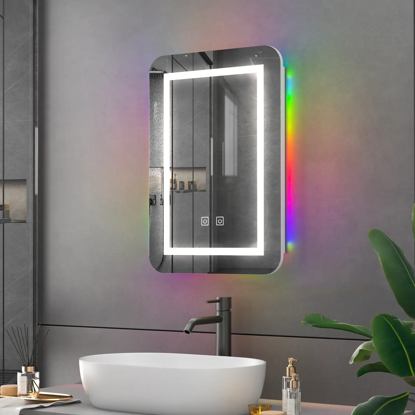 Mepplzian Recessed Wall-Mounted Lighted Medicine Cabinet with Mirror - RGB LED 3-Color Lighting, Adjustable Storage Cabinet, MDF Wood, 16x24 In, Assembly Required, Lighted Medicine Cabinets
