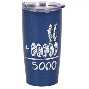360 Stand Stainless Steel Thermal Vacuum Flask Tumbler - 20 Oz, Silicone Cover, Plastic Lid, Jesus Feeds The 5000 Design, Portable Reusable Kitchen Drinkware, Coffee Vacuum Flasks