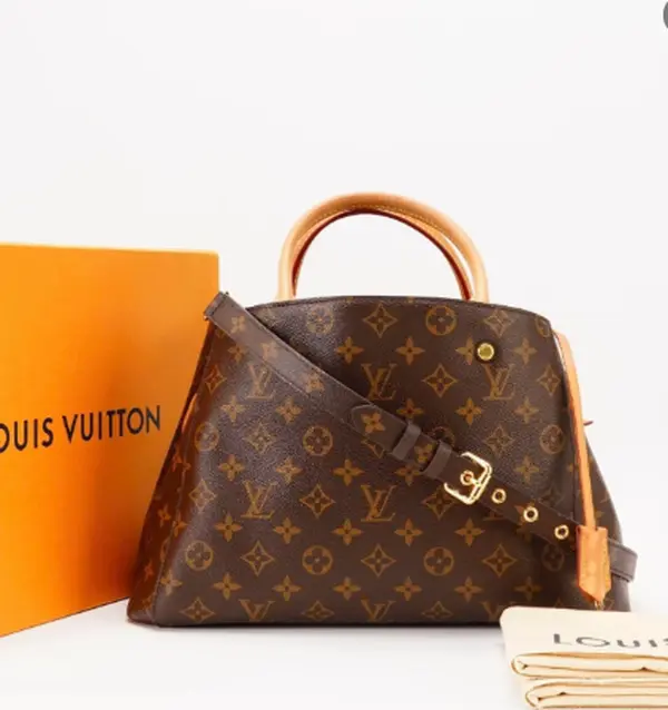Pre-owned Louis Vuitton Montaigne BB Monogram Canvas Plum Interior