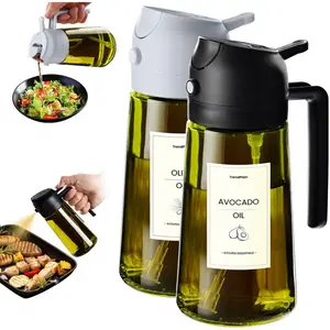 16oz/470ml Olive Oil Dispenser Bottle for Kitchen Gadgets and Air Fryer Accessories - Olive Oil Sprayer for Cooking w/Stickers - Black&Ash