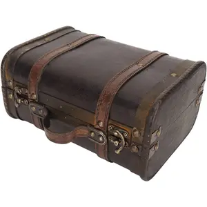 Vintage Wooden Treasure Chest Box, Black Brown Decorative Jewelry Keepsake Storage Box, Portable Suitcase Box with Handle for Gifts, Decor and Travel