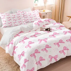 2pcs/3pcs Cartoon Bowknot Pattern Printed Bedding Set, Bedding Supplies, Pink Bow Duvet Cover Set, Suitable for Ladies' Or Children'S Bedroom Or Guest Room Bed Decoration, Soft and Comfortable, Including 1 Comforter Cover and 1/2 Pillowcase