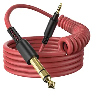 Coiled 3.5mm to 6.35mm TRS Stereo Audio Cable, 6.9ft-9.8ft Stretchable, Gold-Plated Connectors, Spring Guitar/Amp/HiFi Aux Cord for Fusion A71