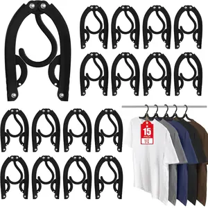 15 Pcs Travel Hangers Portable Foldable Travel Hanger Organizer, Plastic Cruise Ship Accessories Essentials Clothes Hanging Rack Folding Hangers for Traveling Camping Flying RV Europe Suitcase, Black