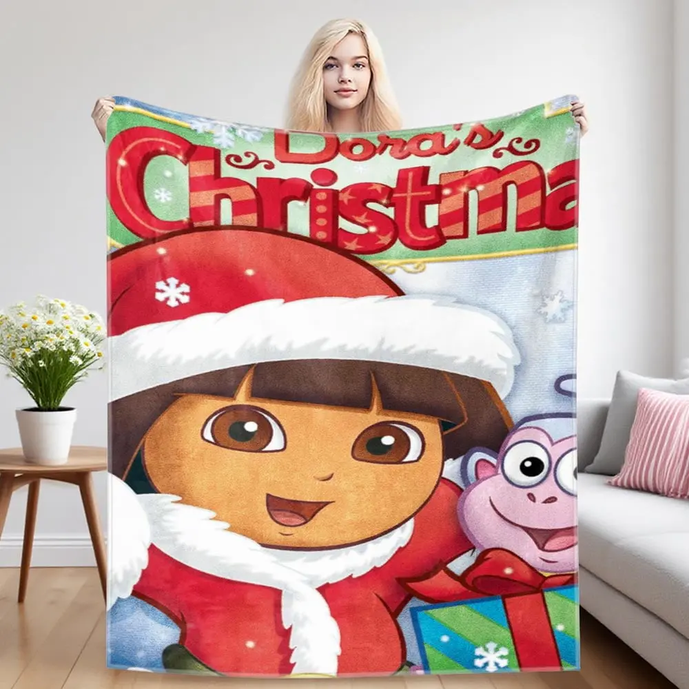 Dora Cartoon Character Single Print Cotton Flannel Blanket - Unisex, Soft, Breathable, Wrinkle Resistant, Durable, Machine Washable, Multi-Size All-Seasons Modern Bedding Throw for Bed, Sofa