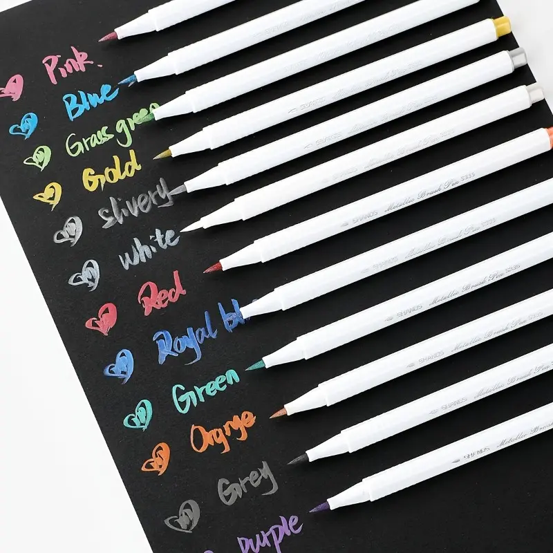 6/12pcs pearl pen, colored soft brush, 5-color metallic paint pen, hand ledger marker pen, Art Pen