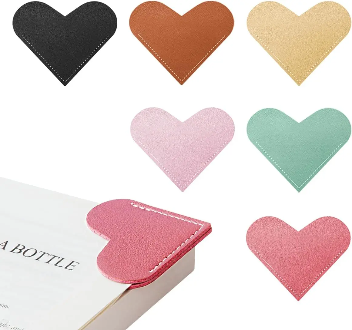 Halloween Fall Gift 6pcs Leather Heart Bookmarks for Reading Women, Cute Corner Page Book Marks for Book Lovers Teachers Students, Reading Accessories Gifts for Book Lovers (Love A-6pcs)