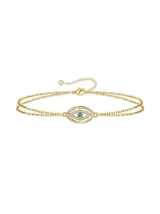 Evil Eye Charm Bracelet with Stainless Steel, Cubic Zirconia Bracelet, Stylish Jewelry Accessory for Women, Stackable Bracelets, Enhances Your, Perfect Gift for Any Occasion