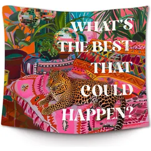XLDLIOO Preppy Leopard Disco What's The Best That Could Happen Wall Tapestry, Retro Maximalist Tapestry Hanging for Girly Room Bedroom, Groovy Tapestries Wall Decor Art for Teen Girls Dorm 50x60in