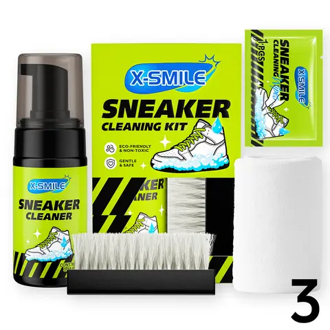 X-SMILE Sneaker Cleaning Kit (1 set) — Premium shoe care products including a dry cleaner, stain removal wipes, foam sneaker cleaner, plus dedicated cleaning brush and shoe cleaning tools