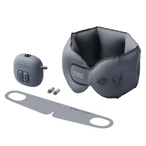 Travel 4-piece inflatable U-shaped pillow, noise-canceling airplane neck pillow, press-type portable headrest, eye mask, earplugs, air pump, one-button storage, headphone size.