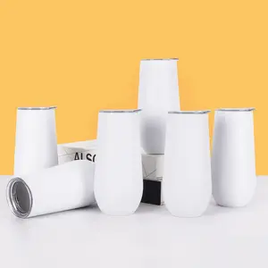 Trend 6 Pack Stemless Double Insulated Champagne Flute Tumbler with Lid, 6 Oz Unbreakable Reusable Cocktail Champagne Toasting Glasses, Good Gift for Friends Family Christmas Birthday, White