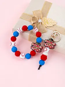 Baseball Silicone Beaded Wristlet Keychain, Sports Fan Key Ring Bracelet, Blue Design, Perfect Gift for Baseball Lovers