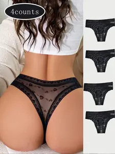 4-Piece Sexy Lace Transparent Women's Briefs, Comfortable Fitted Design, Perfectly Showcases Your Curves for All Seasons