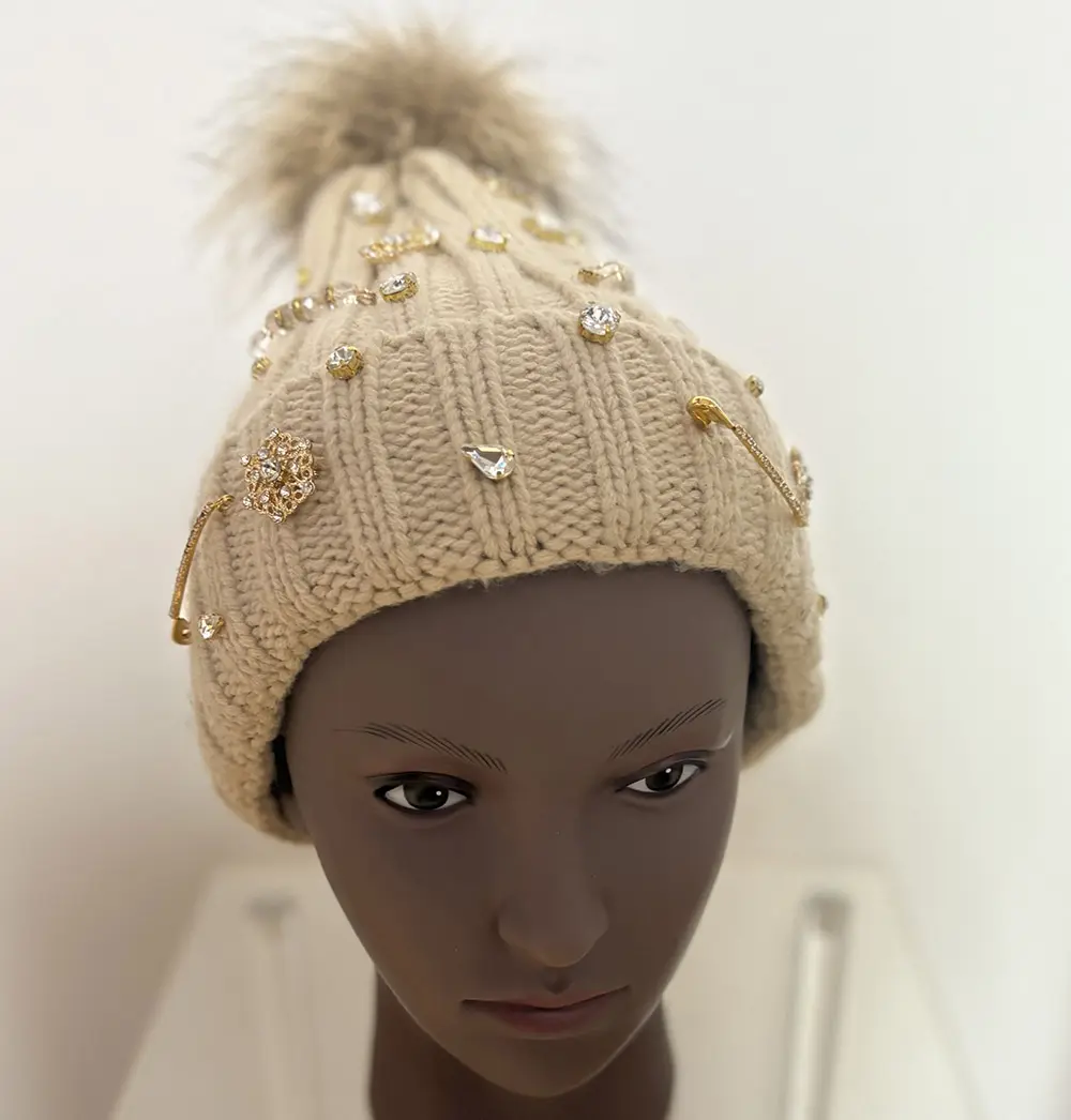 Luxury Rhinestone Beads Knitted beanie Women Rhinestone Knitted Hat Beanie Cap Crystal Beads Decor  main image 3