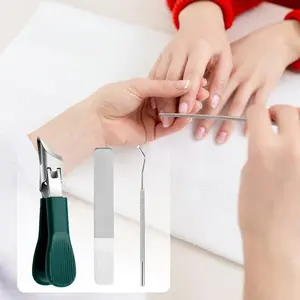 Splashproof 25° Beveled Edge Nail Clippers 3-Piece Set, Long Handle Wide Jaw Opening Anti-Splash Slanted Nail Clipper, for Thick and Ingrown Nails, Includes Nail File for Complete Nail Care