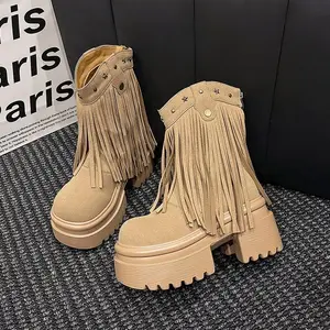 Autumn New Woman Platform High Heel Sneakers Shoes Fashion Tassel High Top Sneakers Ankle Boots for Women Fall Shoes