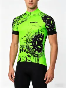 Men's Cycling T-Shirt, Stylish Jersey, Professional Road Bike Mountain Bike Riding Top, High Elasticity Knit Fabric, Back Pocket Design, Round Neck