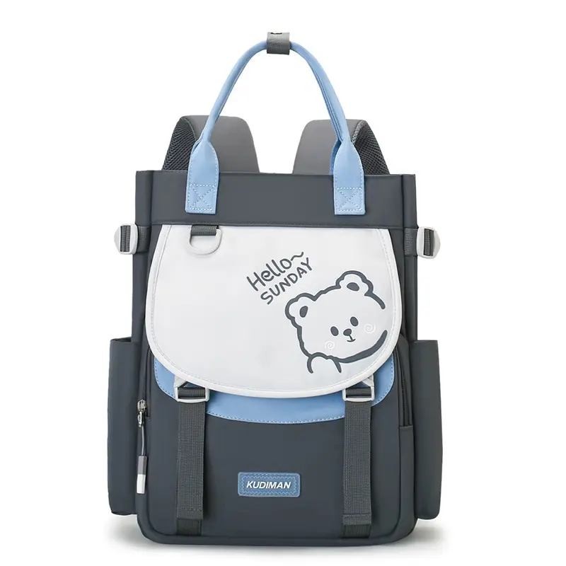 Convertible Multi-Function Nylon Tote Backpack with Bear Graphic - Versatile Laptop Daypack for Daily Commute & Travel