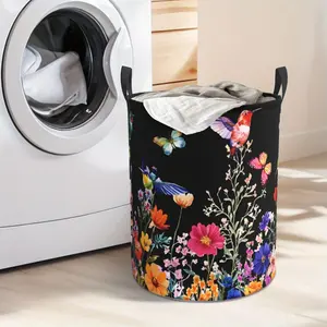 Vibrant Hummingbird & Butterfly Floral Print Laundry Hamper  Portable Storage Hamper with Sturdy Handle， Oxford Cloth， Easy to Store and Collapsible Design， Laundry Baskets
