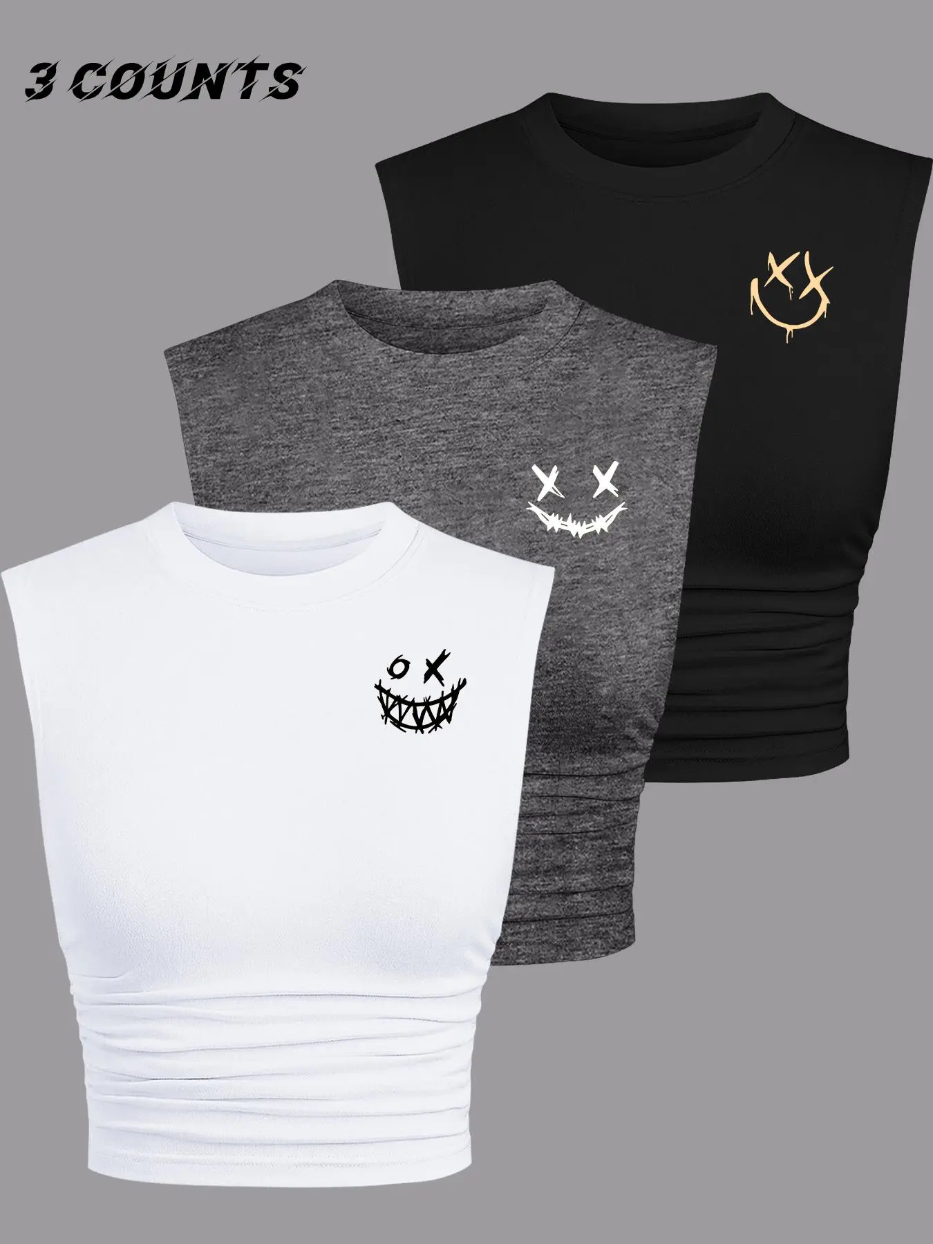 Women's Round Neck Knit Tank Top, Casual Flattering Sleeveless Crew Neck Print Top for Summer, Ladies Clothes for Daily Wear, Fit, Fashion Casual Sleeveless