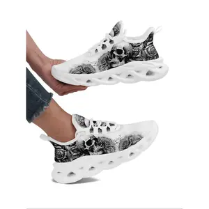 Women's Fashionable Skull & Floral Print Lace Up Low Top Sneakers, Casual Comfortable Blade Soles Sports Shoes, All-match Round Toe Chunky Sneakers for Daily, Graphic Print Sneakers