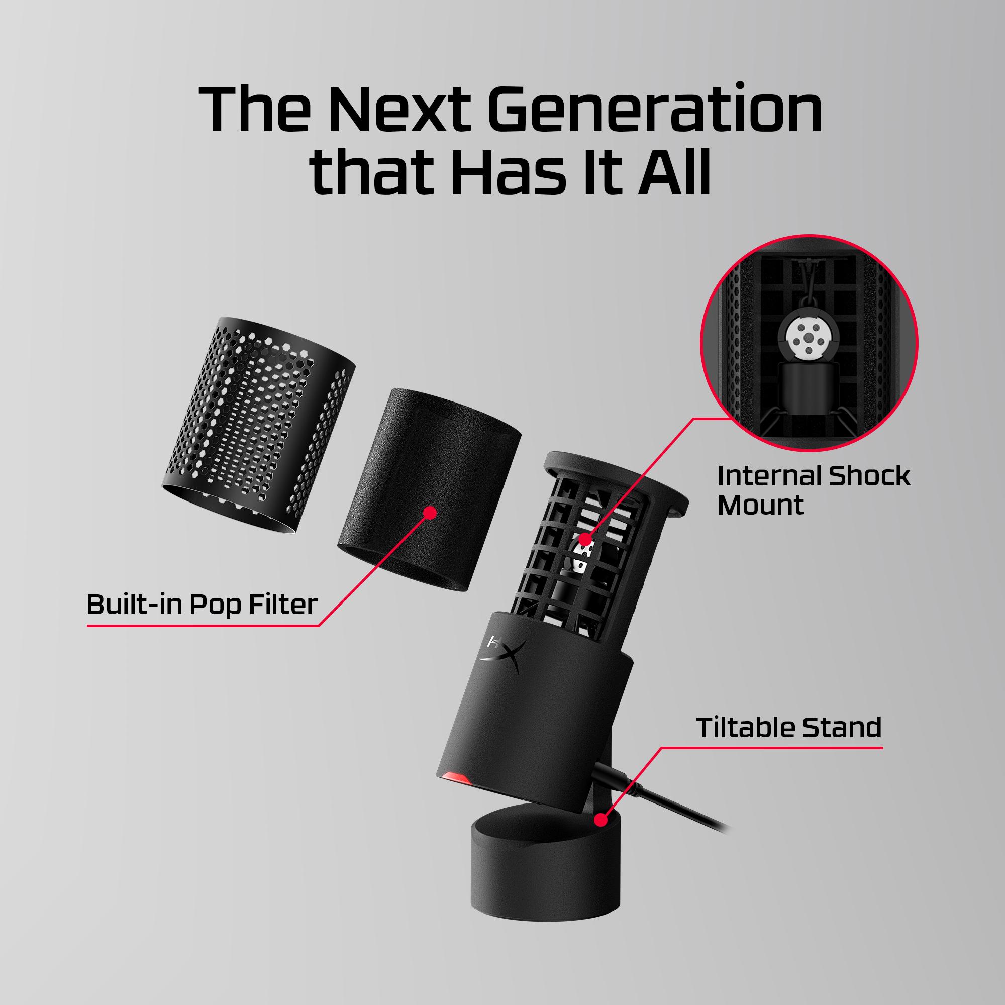 HyperX SoloCast 2 – Gaming USB Condenser Mic for PC, USB-C to USB-A, Built-in Pop Filter, Internal Shock Mount, Plug and Play, 24-bit / 96kHz, Compact Tiltable Stand, Audio Filter Adjustment with HyperX NGENUITY Software