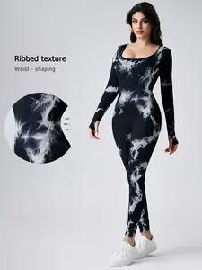 Women's Sporty Jumpsuit Protection Set, U Neck Design, Long Sleeve, Showcases Beautiful Curves, Comfortable Fit, Ideal for Gym & Sports, Workout Jumpsuit