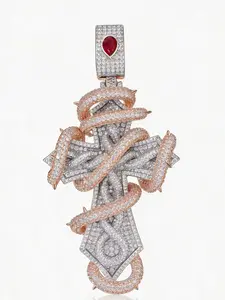 M2-2343 Premium Bling Cross Pendant | 3D Wrapped Design | Icy Statement Piece for Hip Hop Fashion & Daily Wear outdoorfun