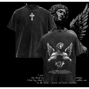 Fallen Angel Vintage Washed Tee | Dark Aesthetic Streetwear | Broken Wings Faith Graphic Shirt | Light Within Darkness Design | Emotional Art Tee | Jesus Apparel Christian Bible Verse