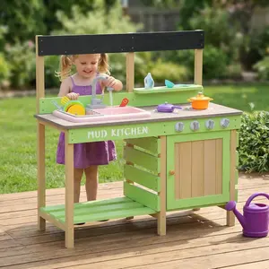 36.2'' Wooden Kids Kitchen Playset with Lights & Sounds, Indoor/Outdoor Kitchenette with Water Play & Cooking Toys, Storage Cabinet & Utensils for Toddlers 3-8