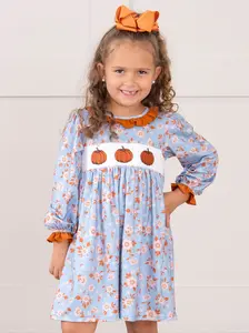 Pumpkin Floral Breeze Smocked Ruffle Dress