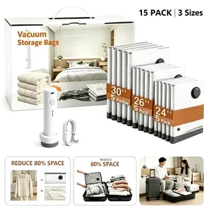 Cordless Travel Vacuum Storage Bags Set - 15 Pack Space Saver, USB Rechargeable Pump, 140L/Min Fast Compression, Waterproof Reusable Space Saver for Clothes, Suitcase & Carry-On Travel Packing Organizer.summervibes