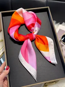 Women's Rainbow Stripe Print Square Scarf, Fashionable Soft Scarf for Daily Wear, Casual Versatile Scarf for Women As Gift, Boho Style Scarf
