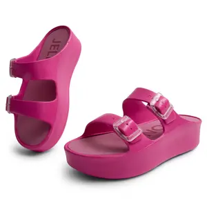 Lemon Jelly Women's Platform Sandals - Casual Double-Buckled Water-Friendly Wedges for Beach - Comfortable, Lightweight  Ladies - CutSlip-On Sandals fore, Versatile Chunky Summer Slides shoes Fashion Footwear Walking Shoes