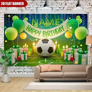 1PC,2D Flat Custom Name Soccer Theme Birthday Backdrop, Children's Birthday Party Decoration Background Cloth, Photography Backdrop, Festival Event Decoration Backdrop