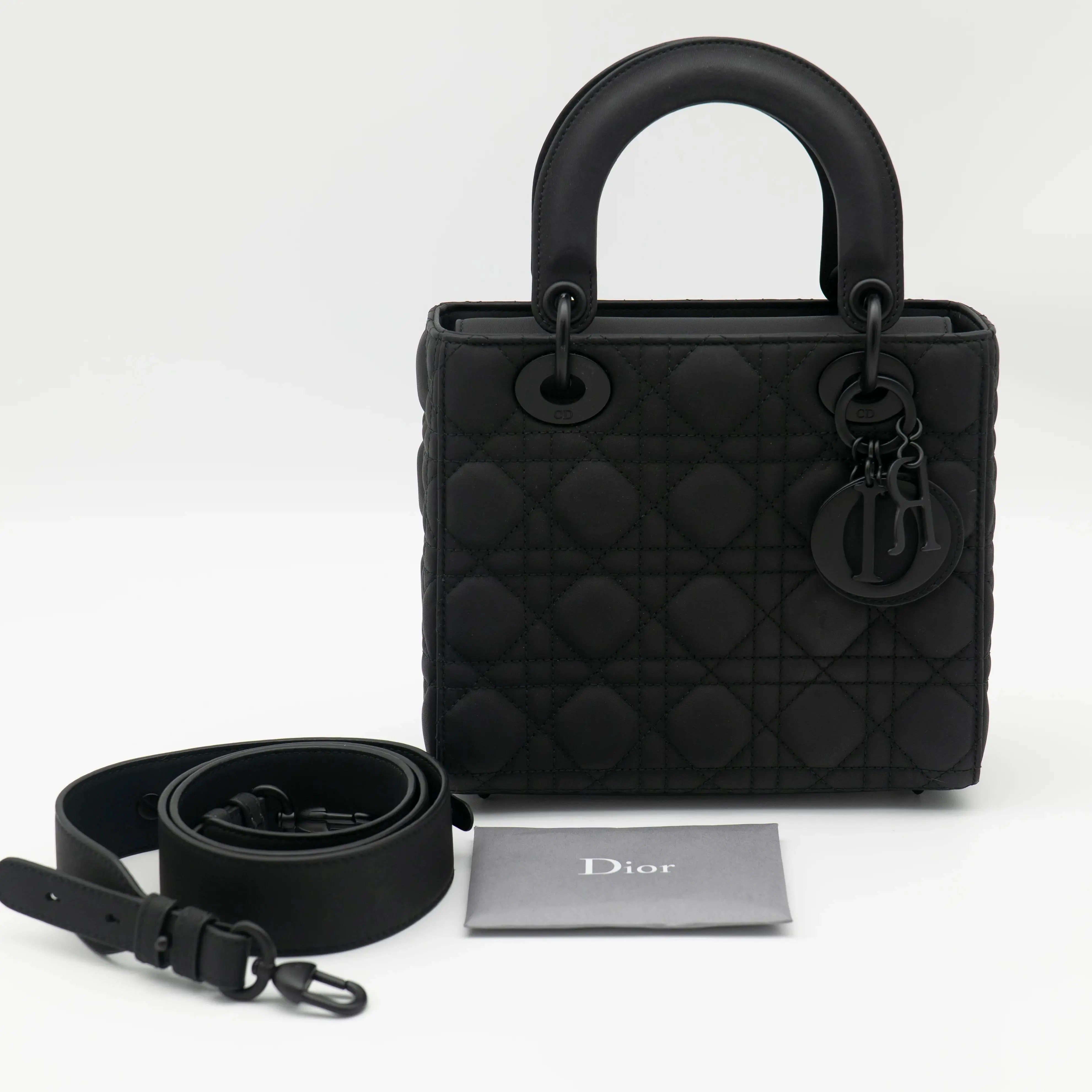 Pre-owned Dior Calfskin Shoulder Bags Christian Black Ultramatte Small Lady My ABCDior Bag