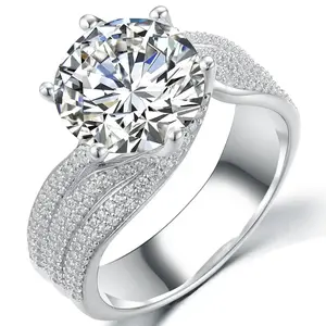[TW] "Eternal Love" 5 Carats 5ct Round Cut Triple Band Elegant VVS1 D Color 925 Synthetic Moissanite Ring Perfect Gift For  Engagement Wedding Party Gift Birthday Gift For Women (KD484)
