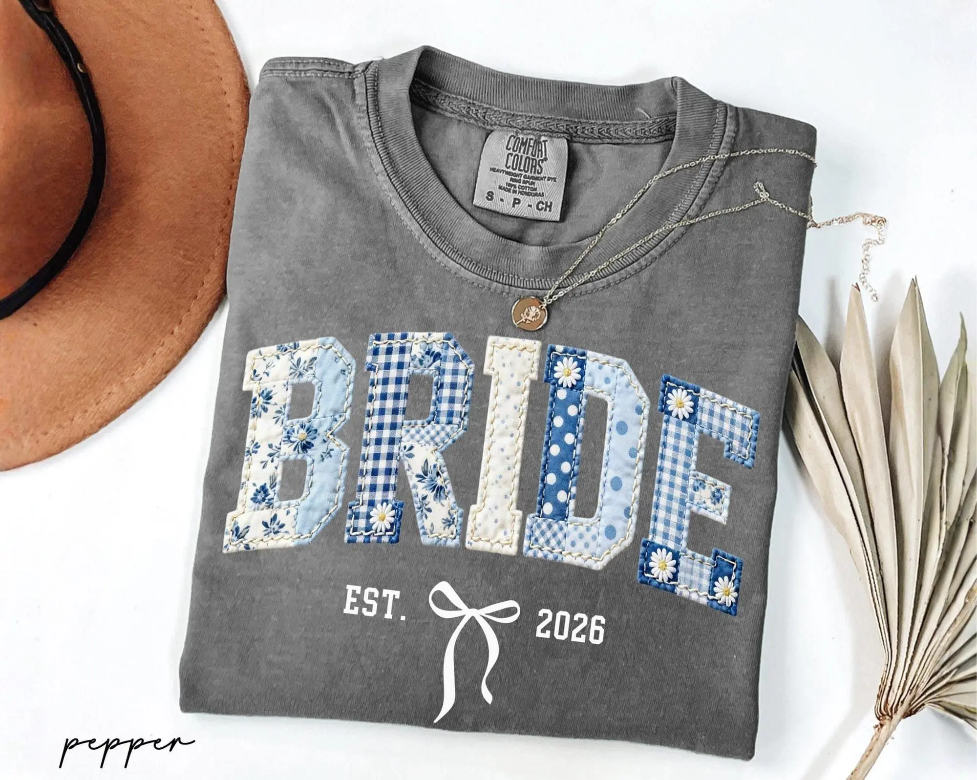 Comfort Colors Bride EST 2026 Shirt, Floral Faux Patchwork Bride Tee, Bridal Shower Gifts, Future Mrs Engagement Tee, Getting Ready Outfit